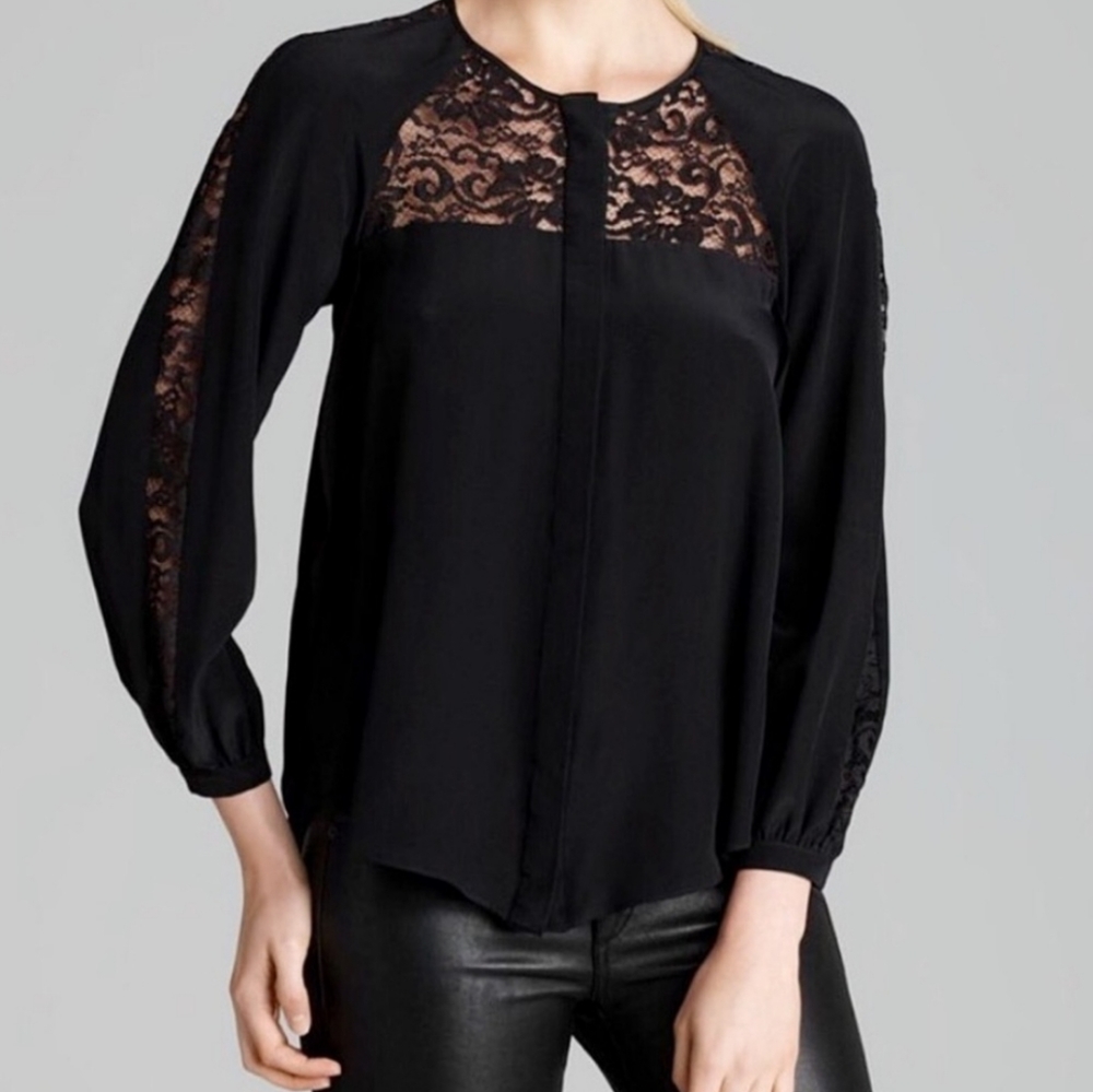 Parker Silk Lace Blouse Top Black XS